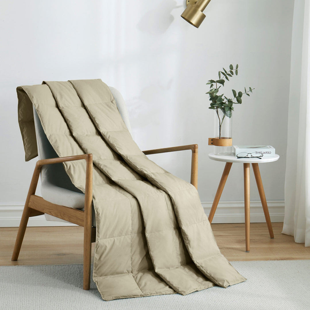 Natural Down Blanket Filled with UltraFeather and Down, Throw Blanket (50" x 70") Sewn Through Box Design Image 5