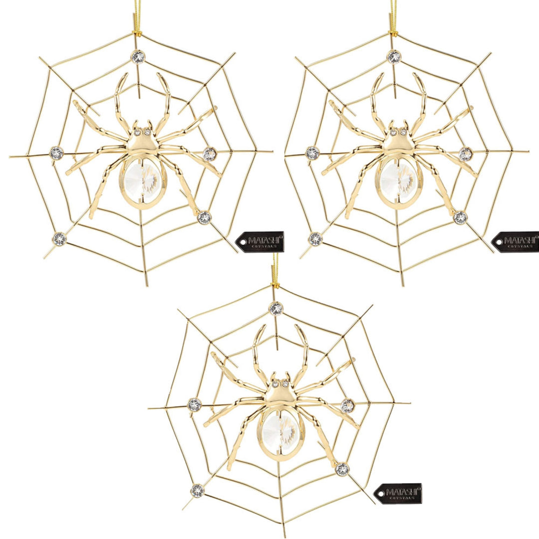 (3 Set) Matashi 24K Gold Plated Crystal Studded Lucky Spider Hanging Ornaments for Christmas Tree Spider Gift for Image 1