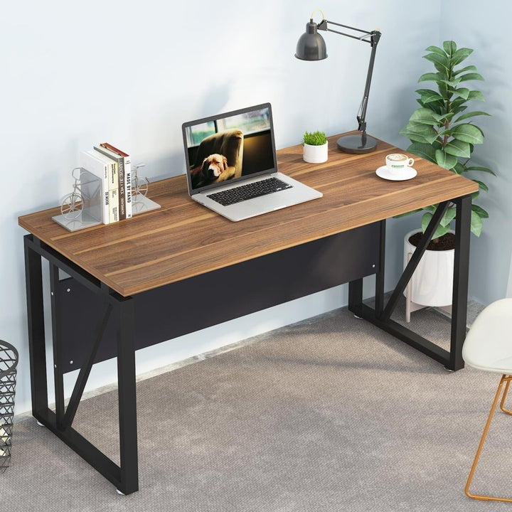 Tribesigns 55 Inch Computer Desk Dark Walnut Black Leg Gaming Writing Table Image 1