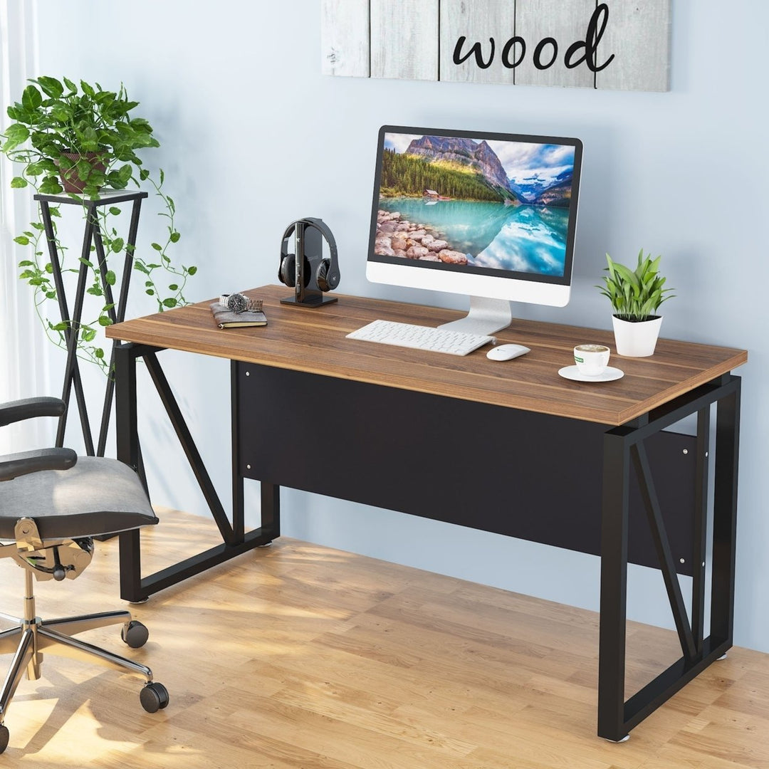 Tribesigns 55 Inch Computer Desk Dark Walnut Black Leg Gaming Writing Table Image 2