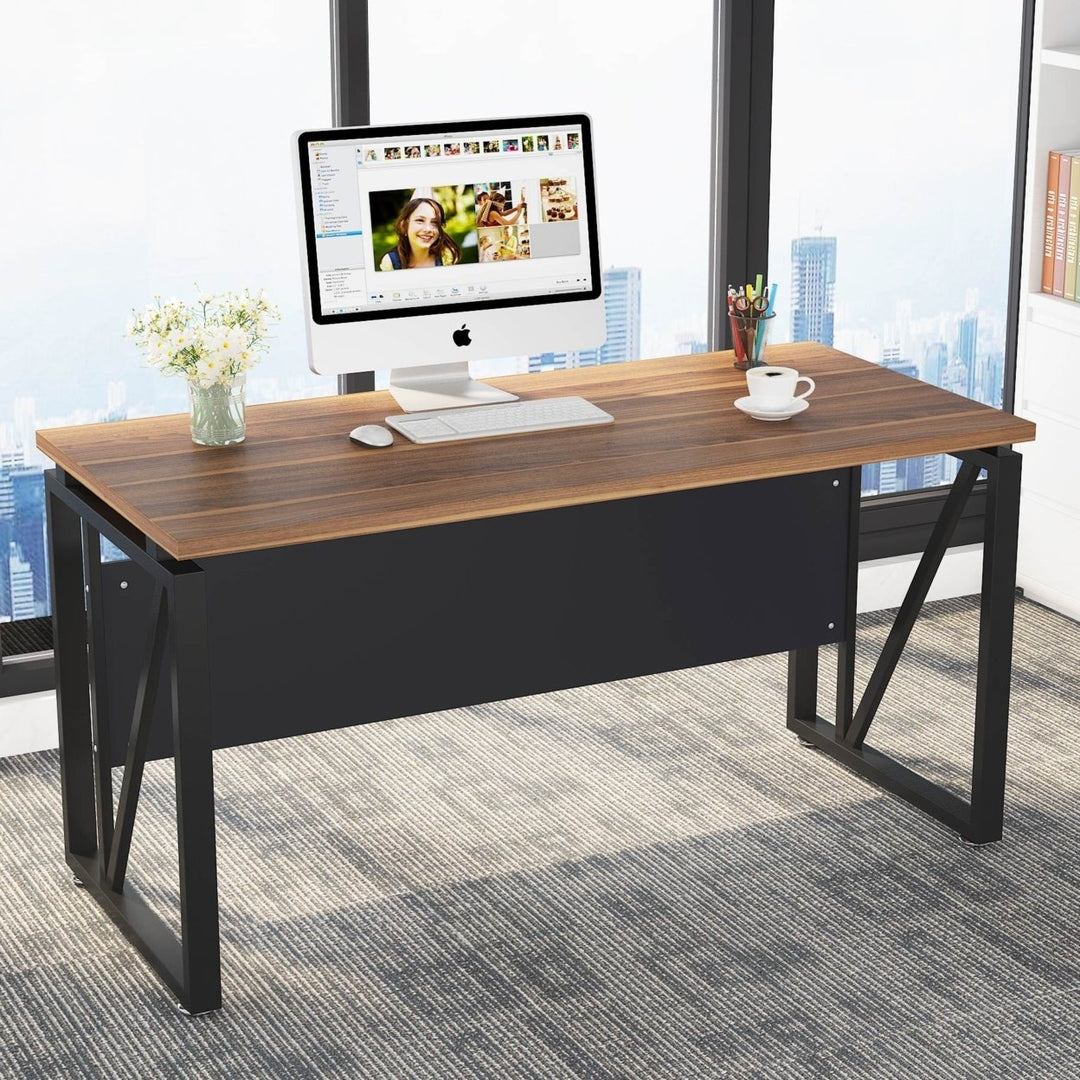 Tribesigns 55 Inch Computer Desk Dark Walnut Black Leg Gaming Writing Table Image 3