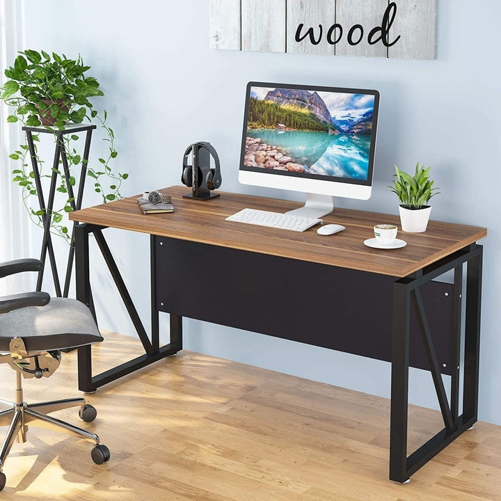 Tribesigns 55 Inch Computer Desk Dark Walnut Black Leg Gaming Writing Table Image 4