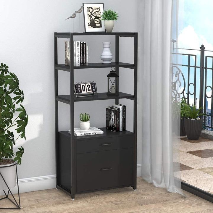 Tribesigns Bookcase Bookshelf, 4-Tier Modern File Cabinet with 2 Drawers, Lateral Filing Cabinet Image 3