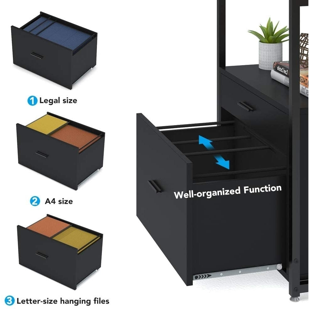 Tribesigns Bookcase Bookshelf, 4-Tier Modern File Cabinet with 2 Drawers, Lateral Filing Cabinet Image 6