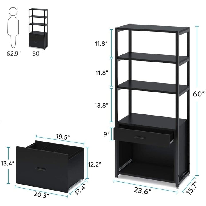 Tribesigns Bookcase Bookshelf, 4-Tier Modern File Cabinet with 2 Drawers, Lateral Filing Cabinet Image 7