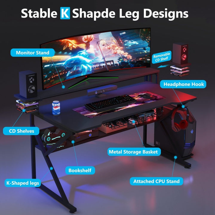 Tribesigns Gaming Desk with Storage Shelf and Monitors Shelf, 47 inches PC Computer Desk Image 5