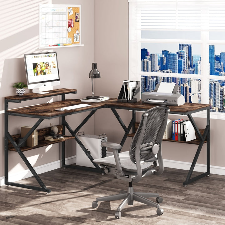 Tribesigns L Shaped Desk with Storage Shelves, 63 inch Reversible Corner Computer Desk with Monitor Stand Image 3