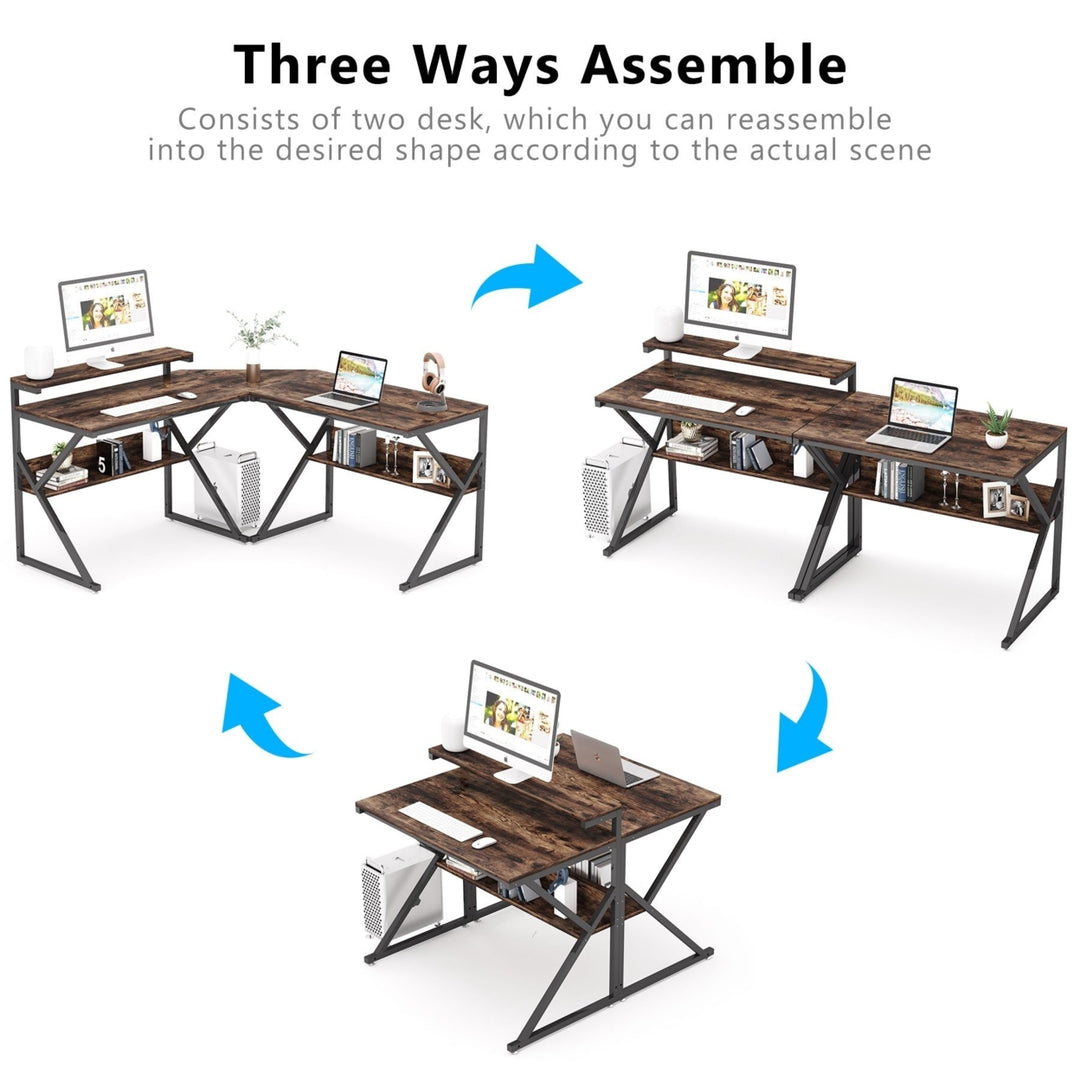 Tribesigns L Shaped Desk with Storage Shelves, 63 inch Reversible Corner Computer Desk with Monitor Stand Image 8