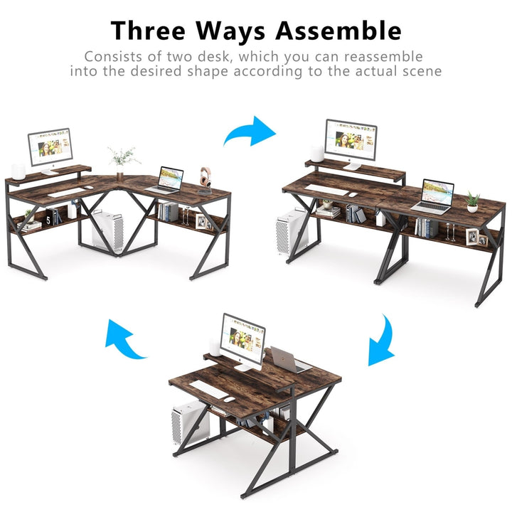 Tribesigns L Shaped Desk with Storage Shelves, 63 inch Reversible Corner Computer Desk with Monitor Stand Image 8