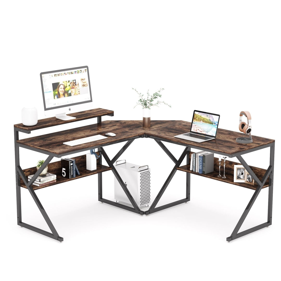 Tribesigns L Shaped Desk with Storage Shelves, 63 inch Reversible Corner Computer Desk with Monitor Stand Image 9