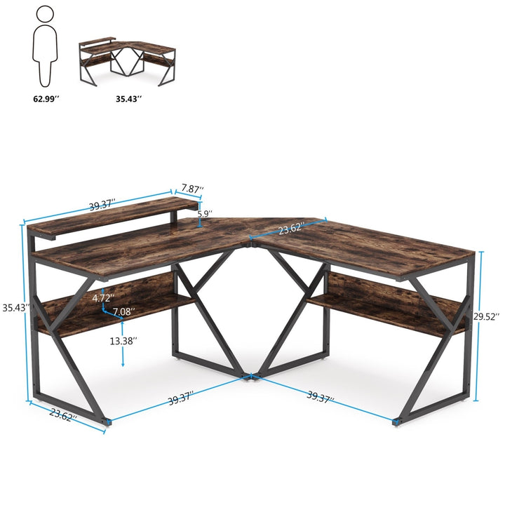 Tribesigns L Shaped Desk with Storage Shelves, 63 inch Reversible Corner Computer Desk with Monitor Stand Image 12