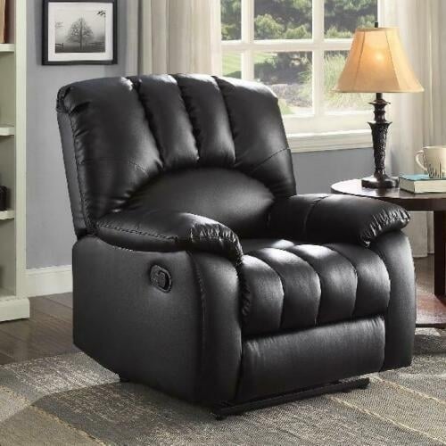 Living Room Recliner Black Faux Leather with Pocketed Comfort Coils High Density Image 1