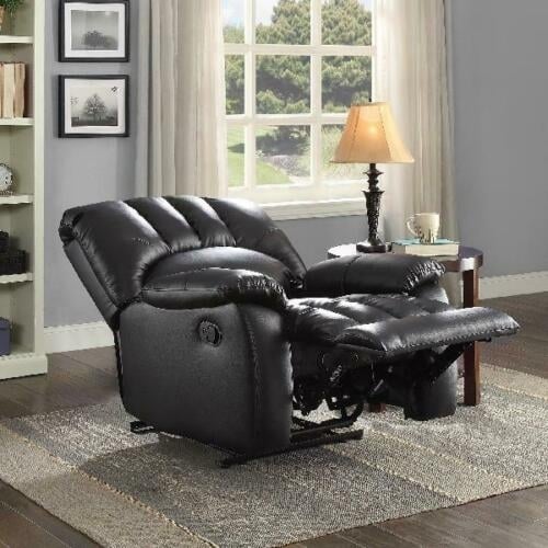 Living Room Recliner Black Faux Leather with Pocketed Comfort Coils High Density Image 2