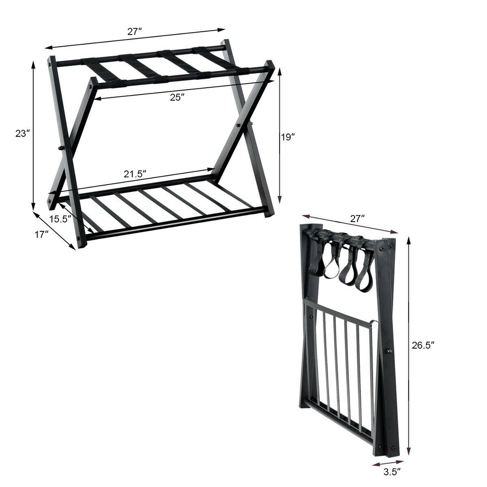 Costway Folding Luggage Rack with Shelf Travel Suitcase Shoe Storage Holder Wood Stand Image 2