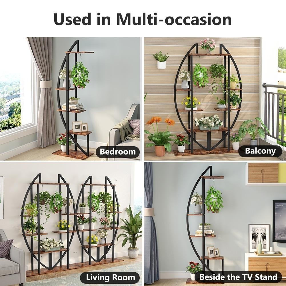 Tribesigns 5-Tier Plant Stand Set of 2 Rustic Brown Multi-Purpose Display Shelf Image 5