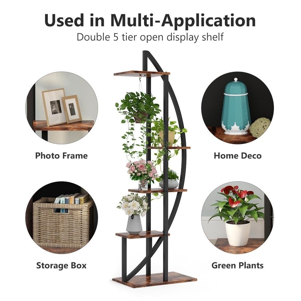 Tribesigns 5-Tier Plant Stand Set of 2 Rustic Brown Multi-Purpose Display Shelf Image 9