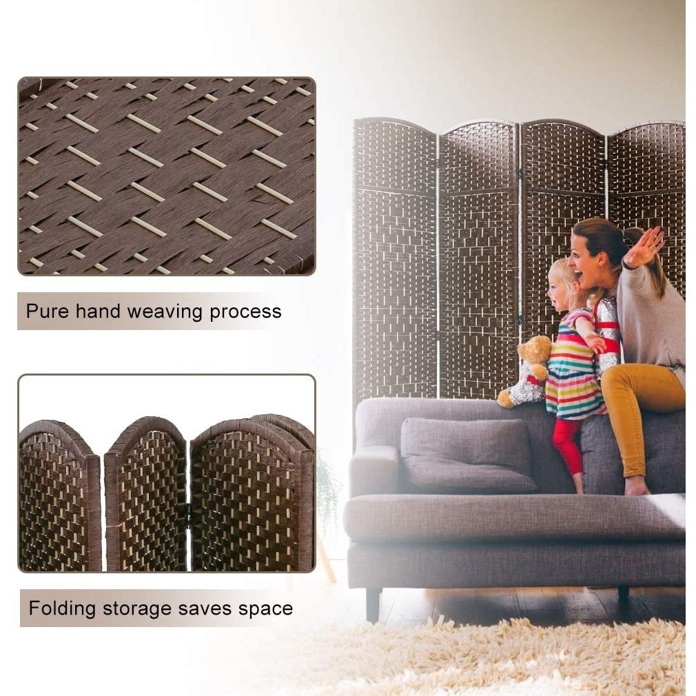 FDW Room Divider Folding Privacy Divider 6 Ft Indoor Wall Divider Portable Partition Wood Screen, Brown (4 Panel) Image 2