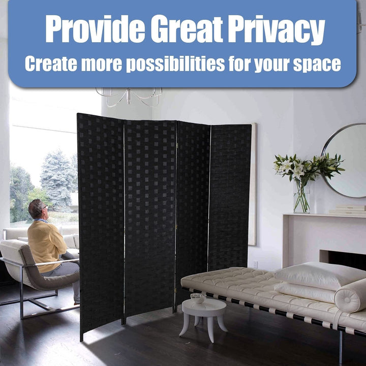 HCY Room Dividers, 4 Panels 6Ft Folding Privacy Screen Wood Mesh Hand-Woven Design for Living Room/Bedroom/Hotel (Black) Image 1