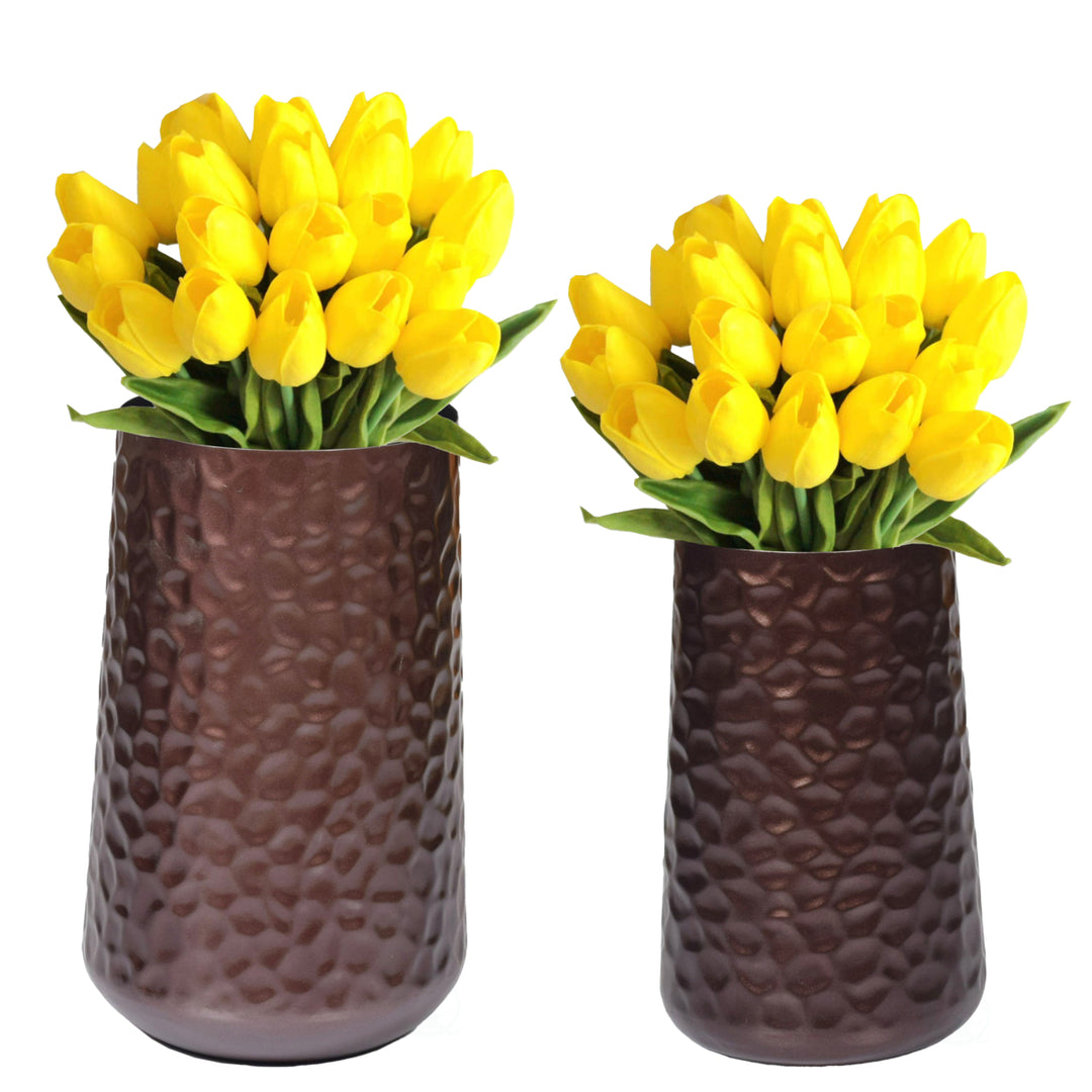 Brown Rustic Iron Flower Plant Centerpiece Hammered Vase Image 9