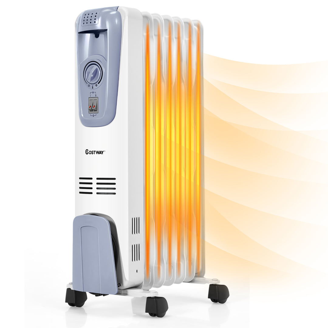 1500W Electric Oil Filled Radiator Space Heater 7-Fin Thermostat Room Radiant Image 1