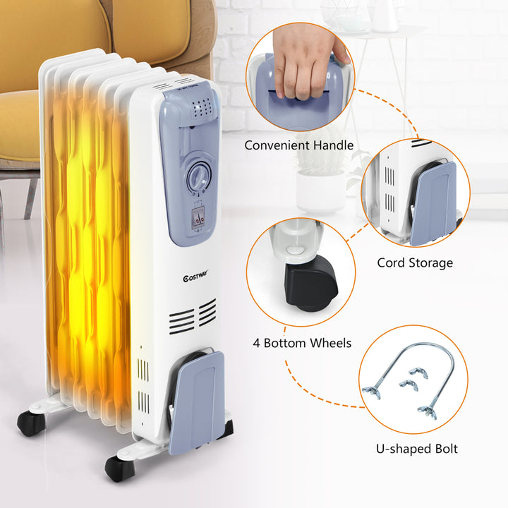 1500W Electric Oil Filled Radiator Space Heater 7-Fin Thermostat Room Radiant Image 8