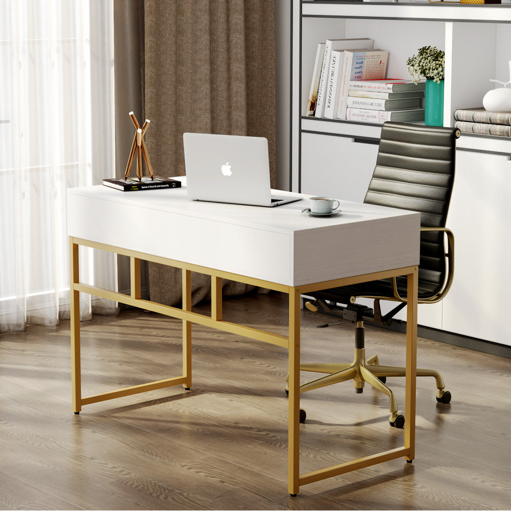 Tribesigns Computer Desk, Modern Simple 47 inch Home Office Desk Study Table Writing Desk with 2 Storage Drawers, Makeup Image 2
