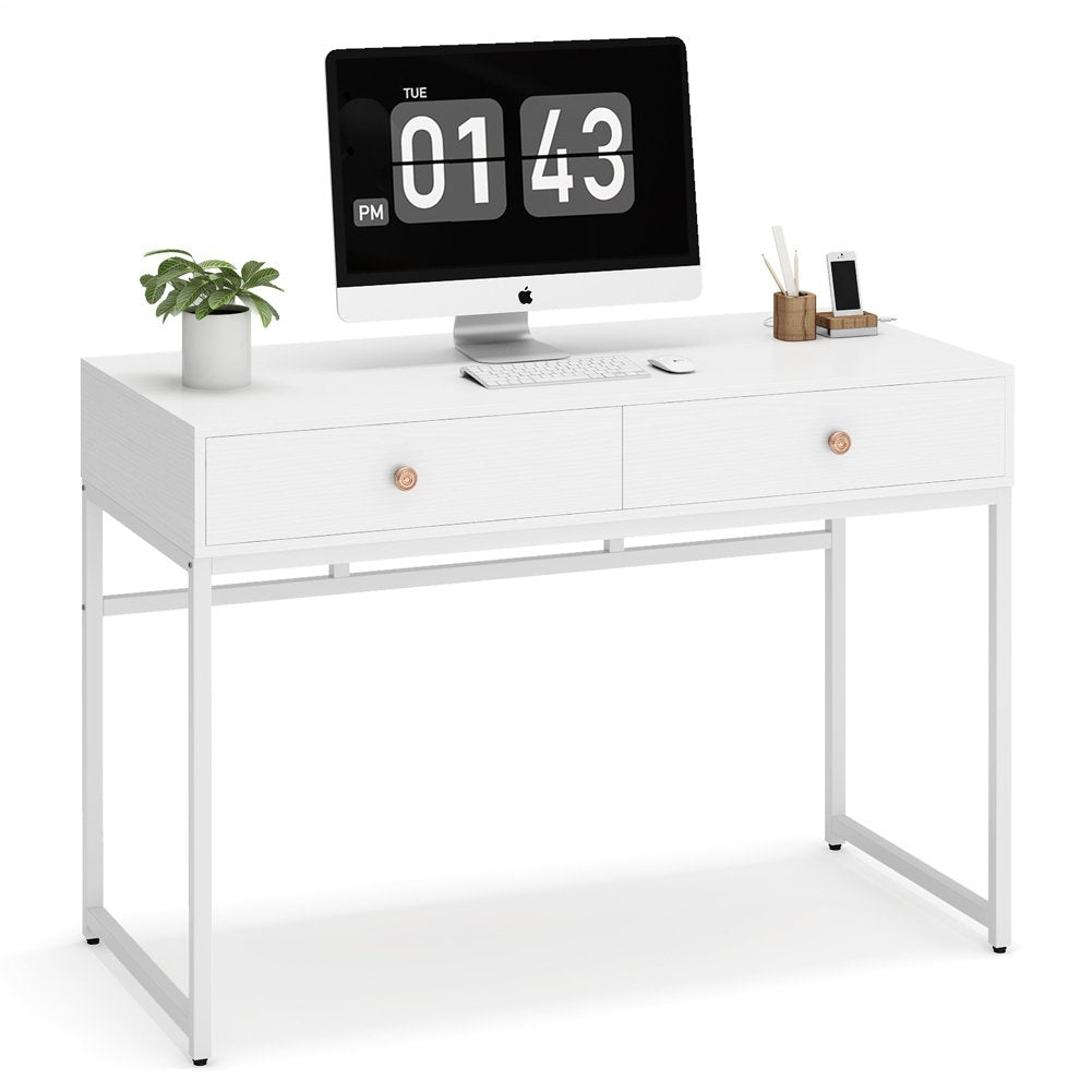 Tribesigns Computer Desk, Modern Simple 47 inch Home Office Desk Study Table Writing Desk with 2 Storage Drawers, Makeup Image 11