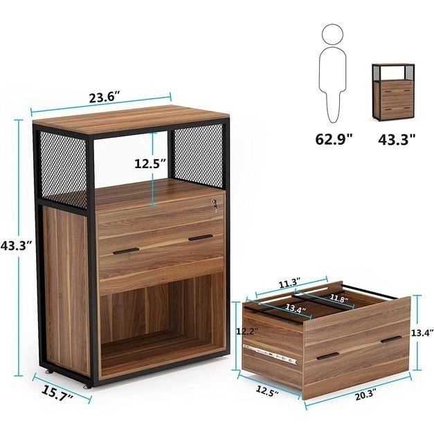 Tribesigns Lateral File Cabinet 2 Drawer Lockable Printer Stand Open Storage Shelves Image 12