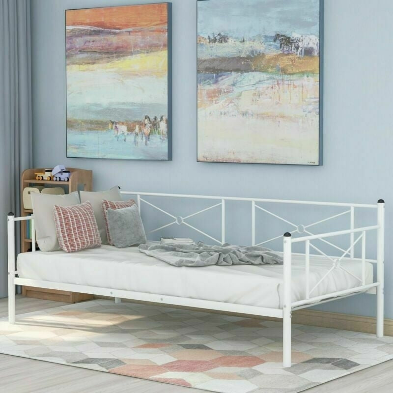 Twin Size Daybed Metal Frame Bed Sofa Bed w/Steel Slats Home Living Room Bedroom Image 1