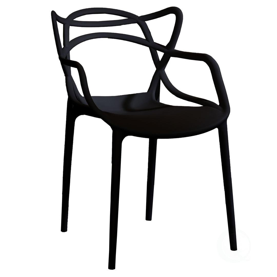 Mid-Century Modern Style Stackable Plastic Molded Arm Chair with Entangled Open Back Image 1