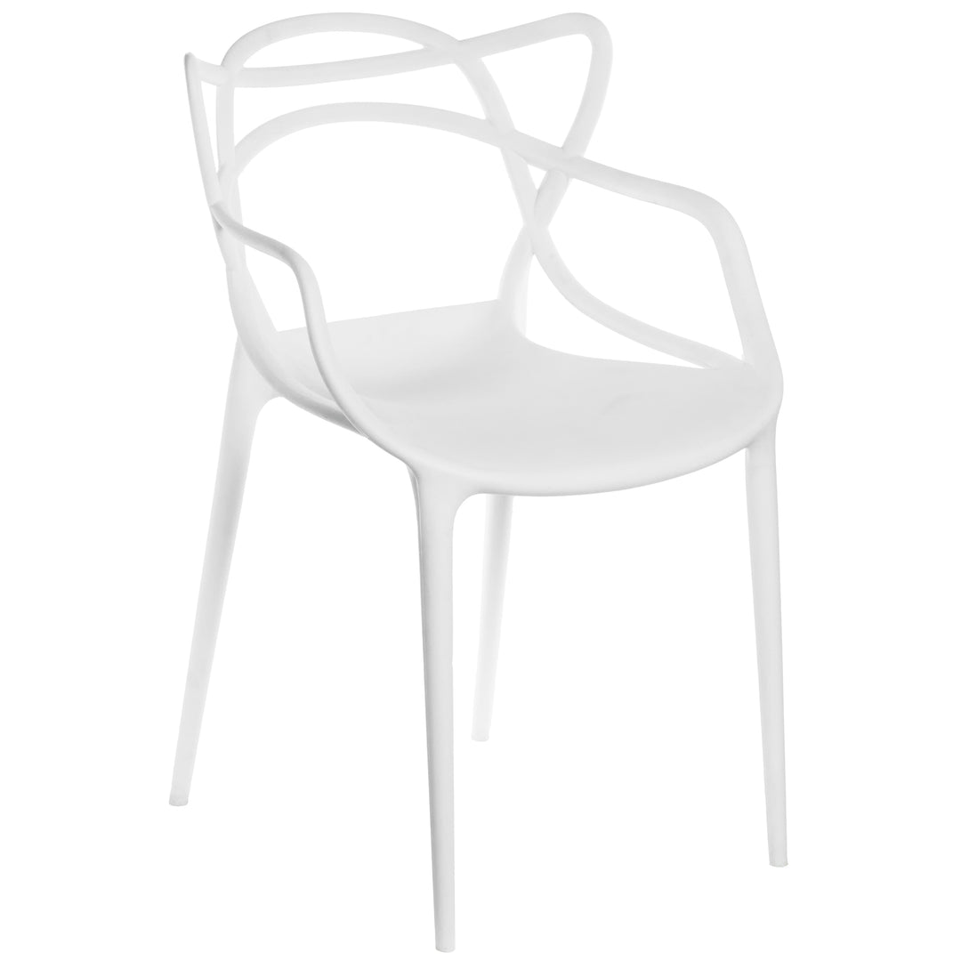 Mid-Century Modern Style Stackable Plastic Molded Arm Chair with Entangled Open Back Image 1