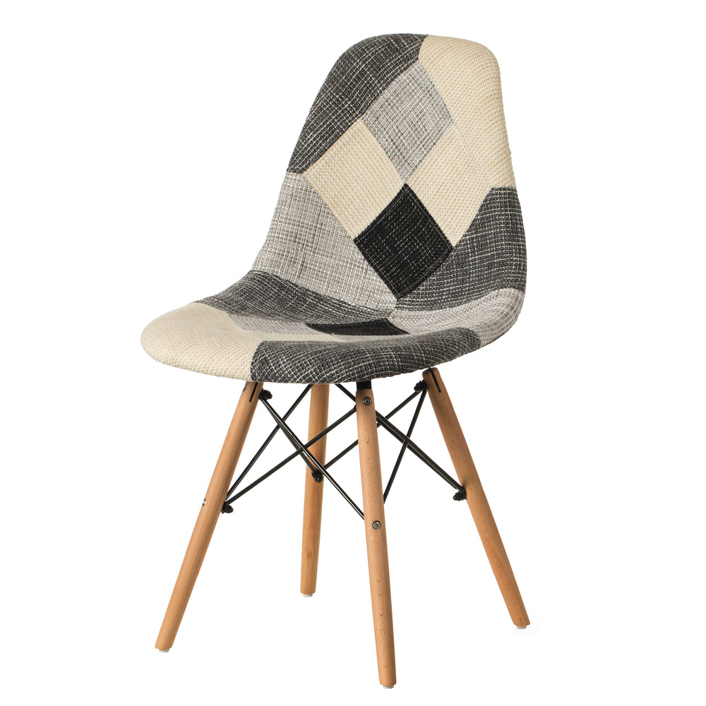 Modern Black and White Patchwork Fabric Chair with Wooden Legs for Kitchen, Dining Room, Entryway, Living Room Image 2