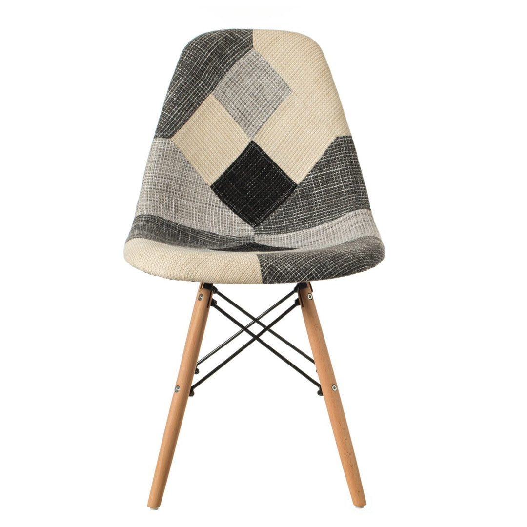 Modern Black and White Patchwork Fabric Chair with Wooden Legs for Kitchen, Dining Room, Entryway, Living Room Image 3