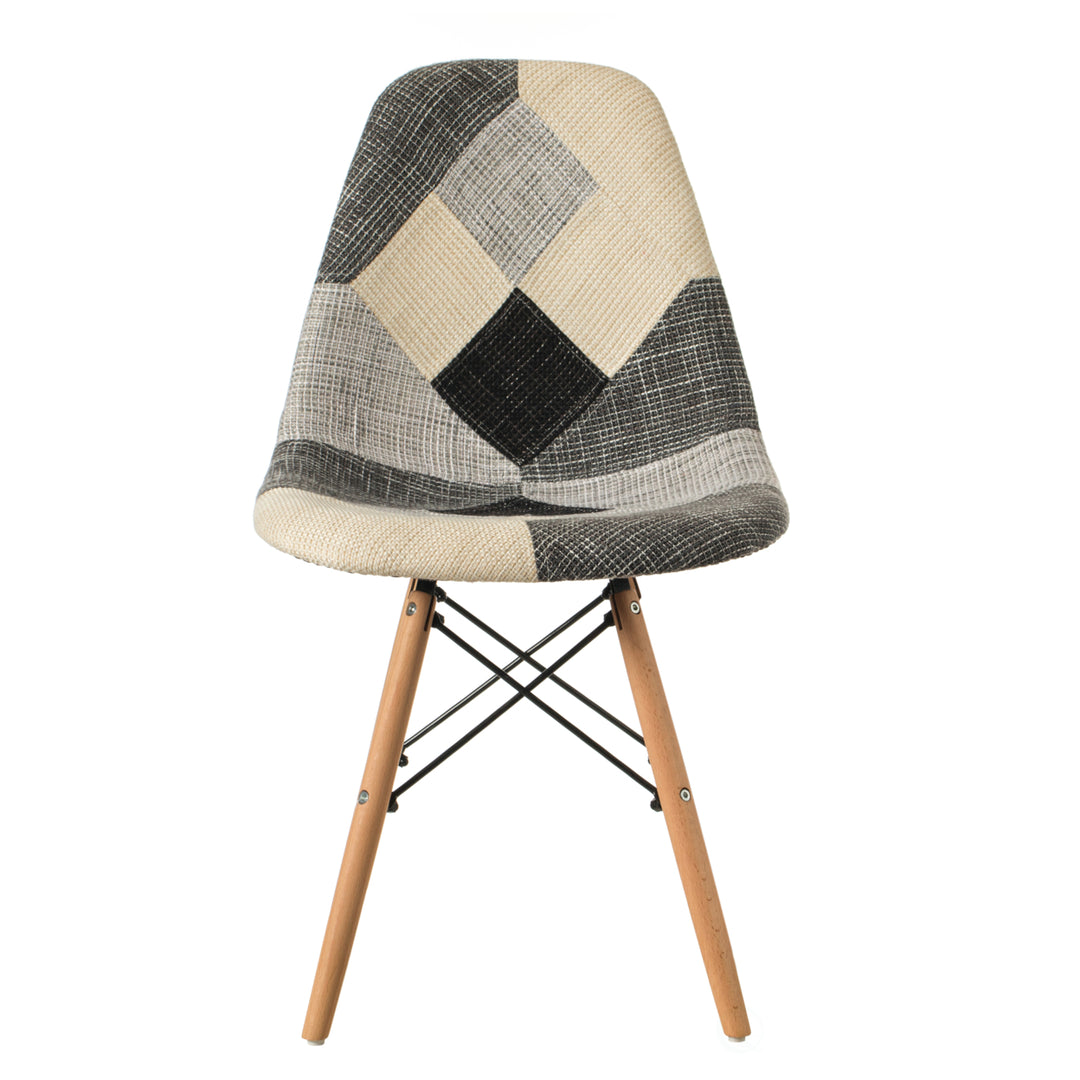 Modern Black and White Patchwork Fabric Chair with Wooden Legs 18x32.5x20 Image 3