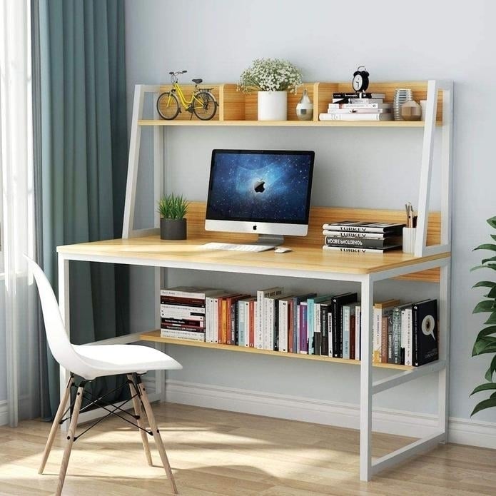 Tribesigns Computer Desk with Hutch, 47 Inches Home Office Desk with Space Saving Design with Bookshelf for Small Spaces Image 3