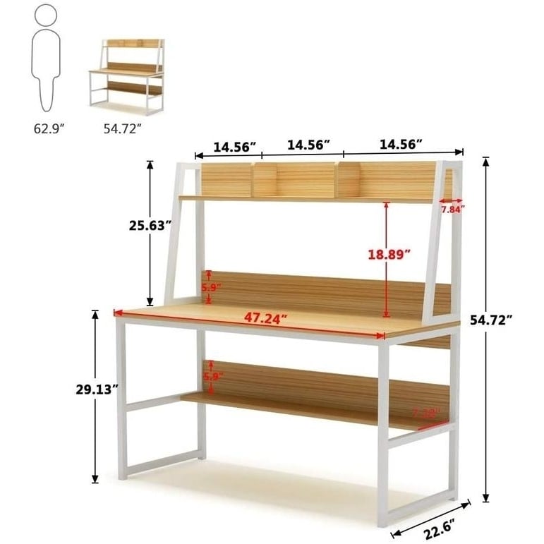 Tribesigns Computer Desk with Hutch, 47 Inches Home Office Desk with Space Saving Design with Bookshelf for Small Spaces Image 4