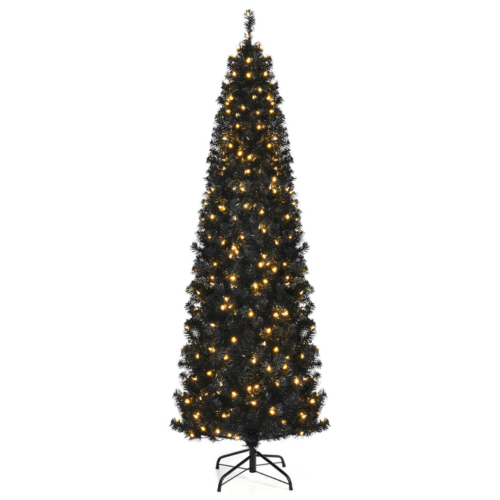 6/7 FT Pre-lit Black Christmas Tree Artificial PVC Slim Pencil Halloween Tree Image 1