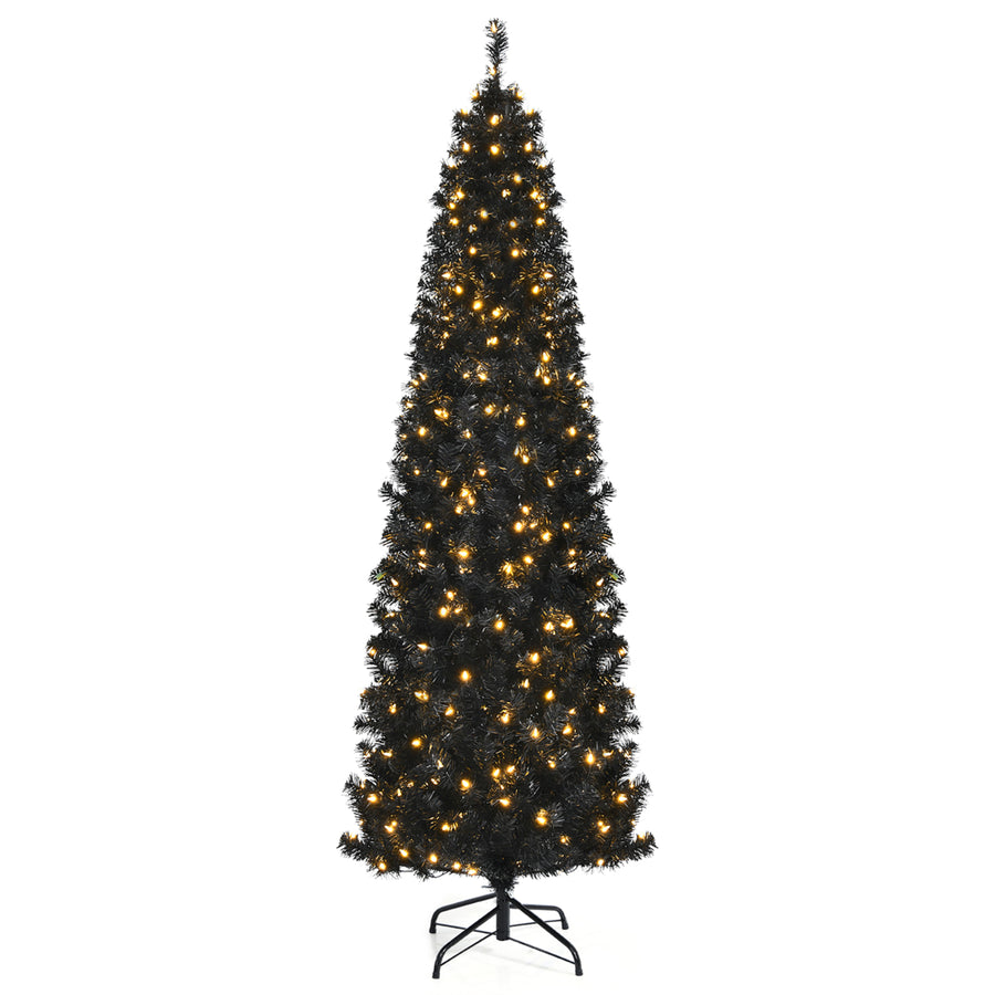 6/7 FT Pre-lit Black Christmas Tree Artificial PVC Slim Pencil Halloween Tree Image 1