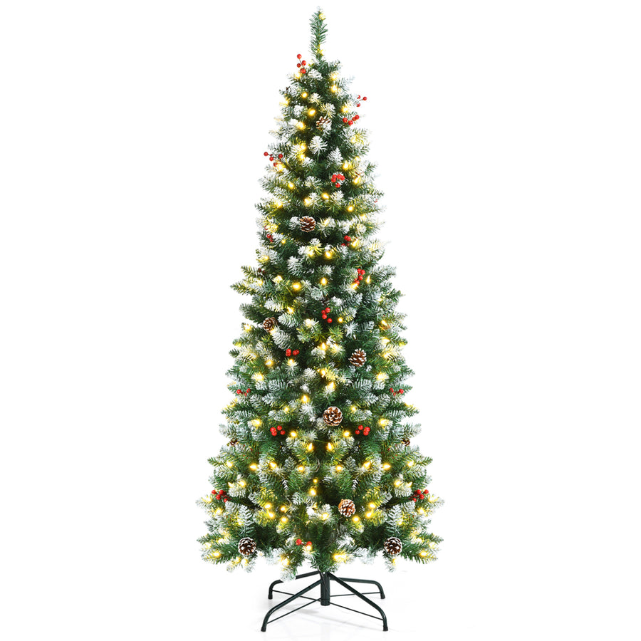 5/6/7 FT Pre-lit Hinged Christmas Tree Artificial Pencil Xmas Tree w/ LED Lights Image 1