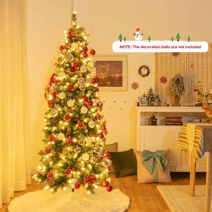 5/6/7 FT Pre-lit Hinged Christmas Tree Artificial Pencil Xmas Tree w/ LED Lights Image 2