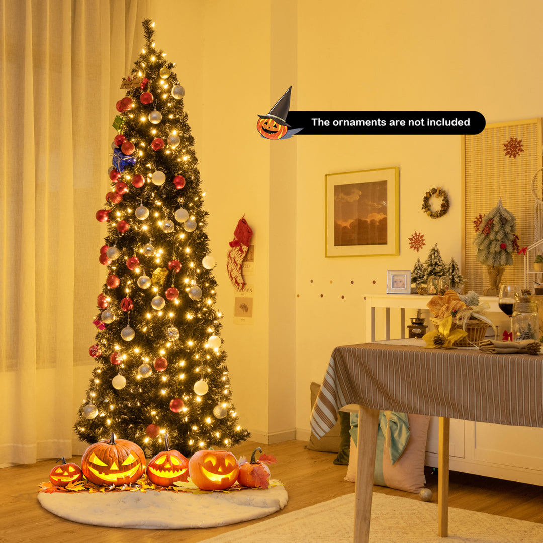 6/7 FT Pre-lit Black Christmas Tree Artificial PVC Slim Pencil Halloween Tree Image 3