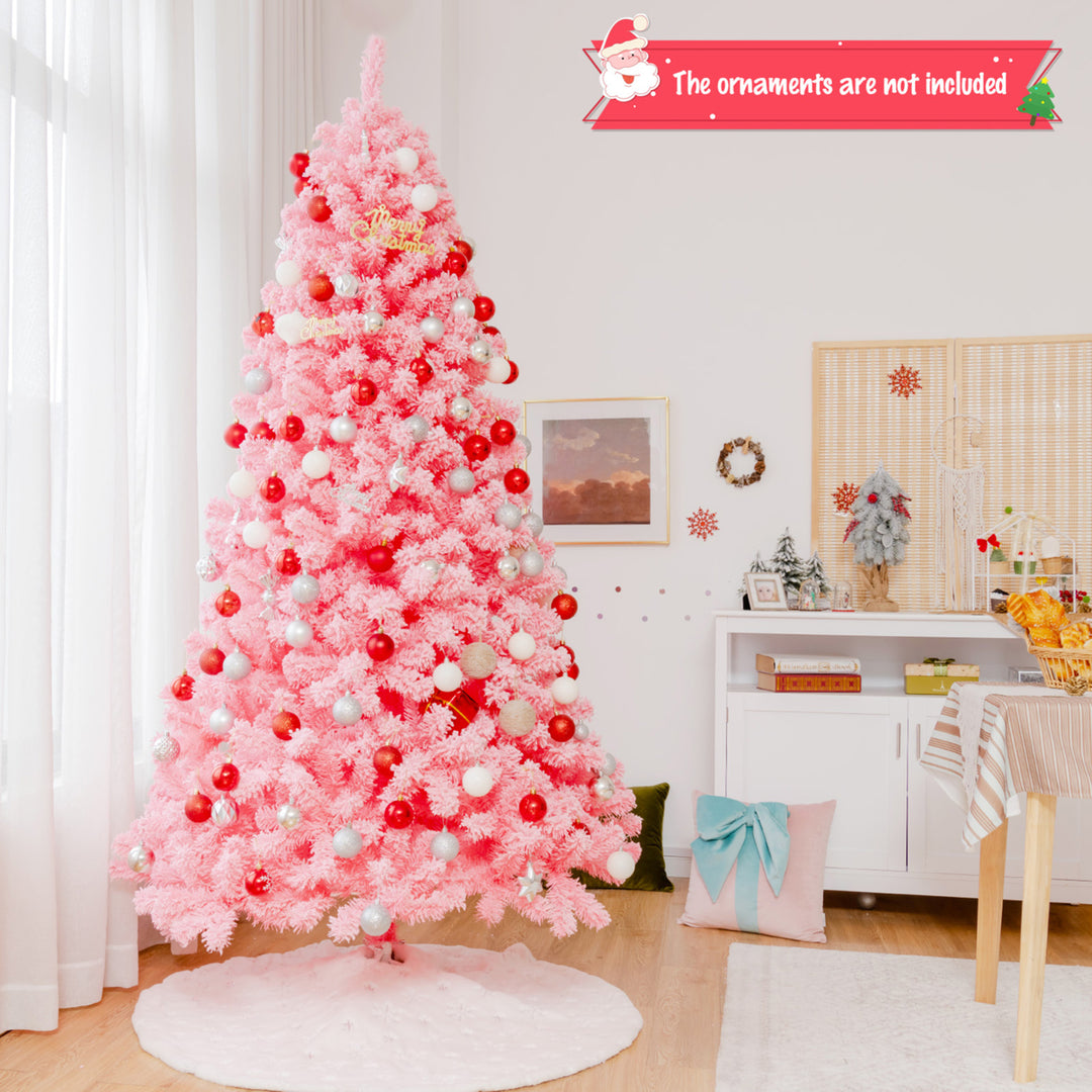 4.5/6.5/7.5 FT Artificial Snow Flocked Pink Christmas Tree Unlit Xmas PVC Tree Image 2