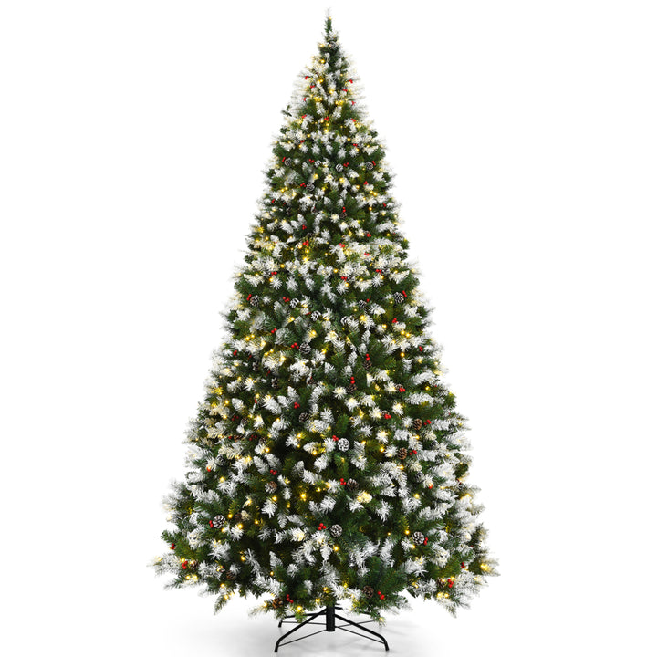 6/7.5/9 FT Pre-lit Snow Sprayed Christmas Tree Artificial Xmas Tree w/ LED Lights Image 1