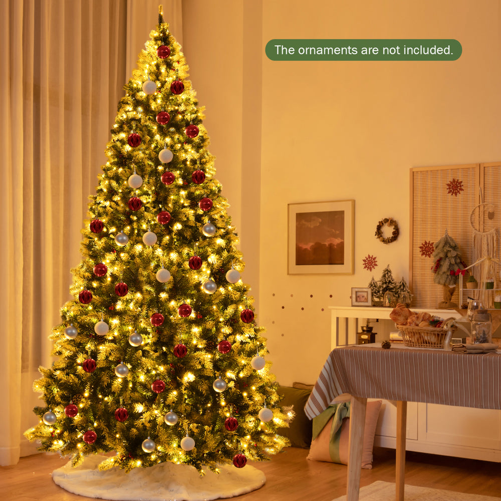 6/7.5/9 FT Pre-lit Snow Sprayed Christmas Tree Artificial Xmas Tree w/ LED Lights Image 2