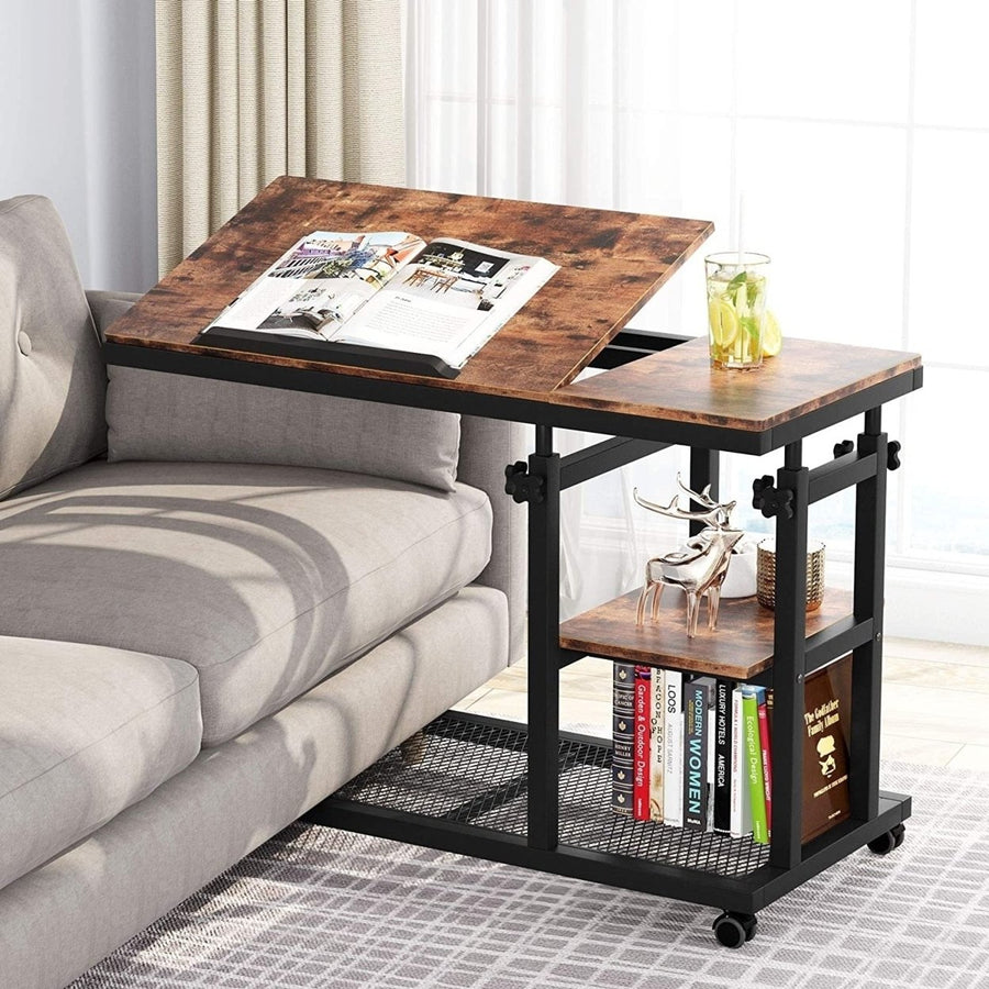 Tribesigns Height Adjustable C Table with Wheels, Mobile Couch Snack Side Table with Tiltable Drawing Board Image 1