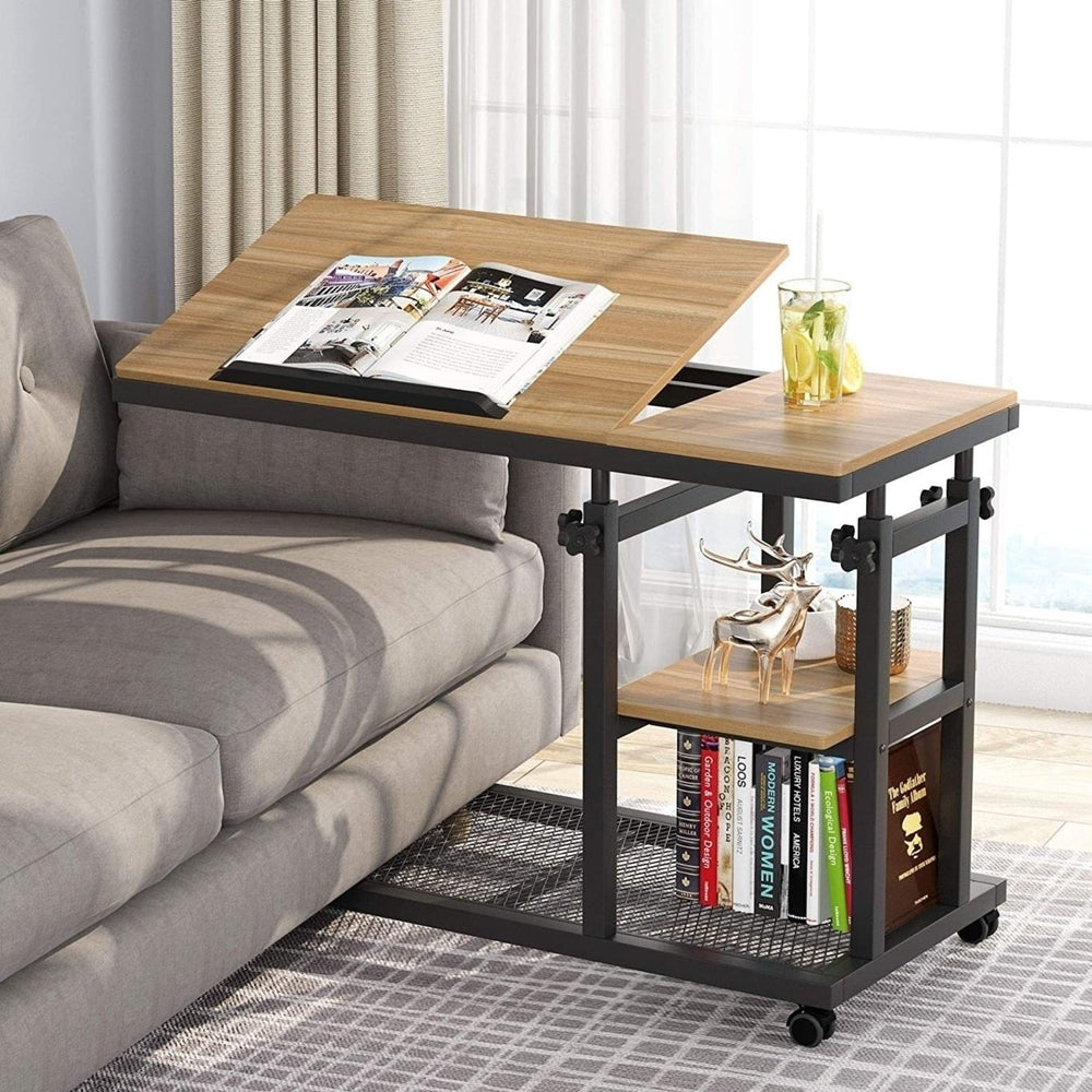Tribesigns Height Adjustable C Table with Wheels, Mobile Couch Snack Side Table with Tiltable Drawing Board Image 2