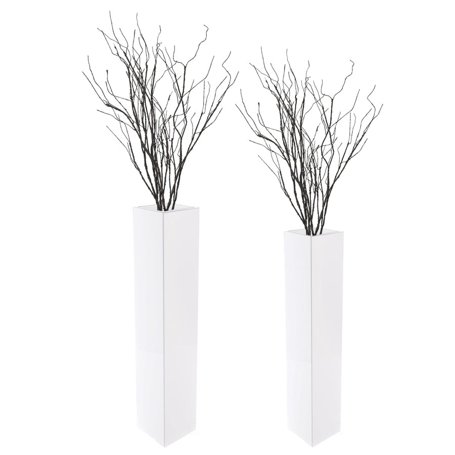 Tall Rectangular Wooden Floor Vase White Large Small Modern Image 1