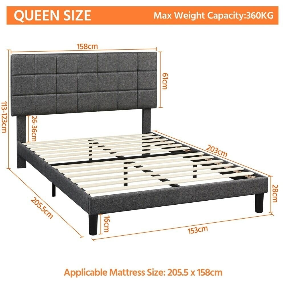 Upholstered Metal Bed Frame w/Adjustable Headboard Wood Slats Support Full/Queen Image 2