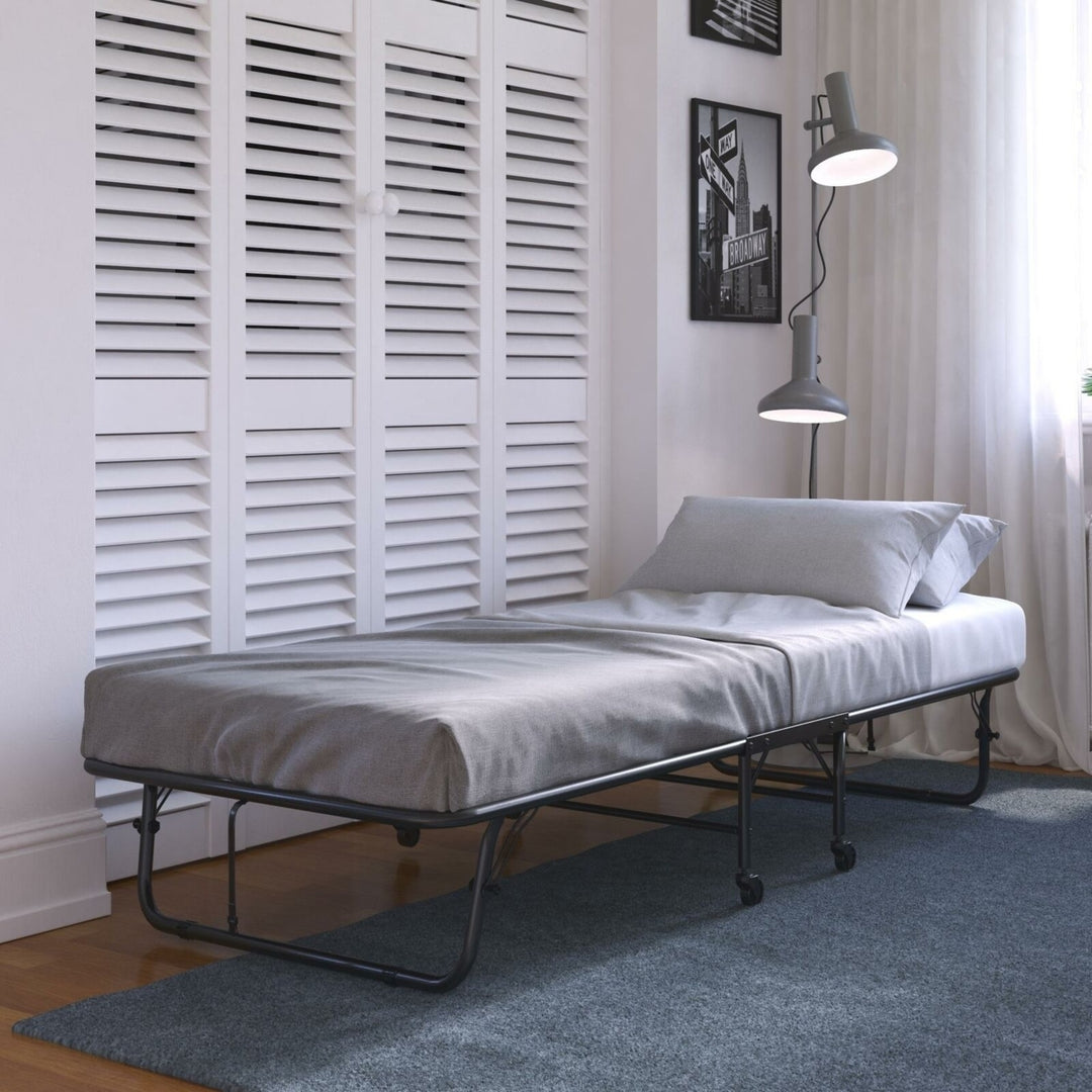 Folding Bed with Mattress - Black Image 1