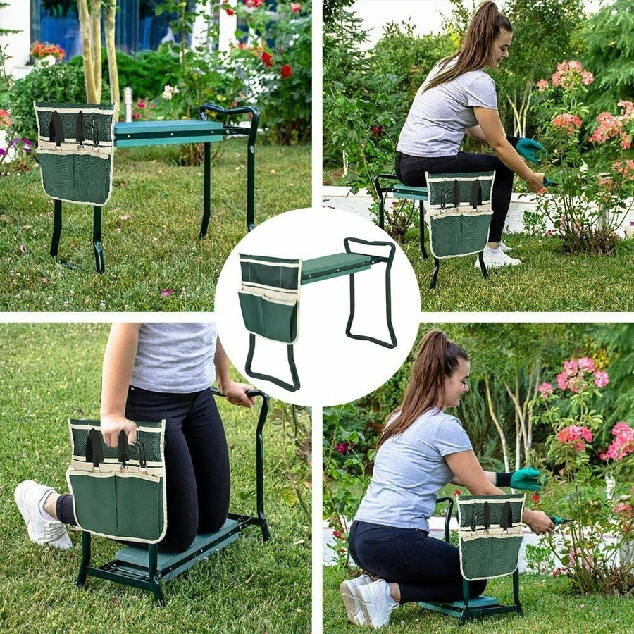 Garden Kneeler Seat Foldable Soft Kneeling Pad Bench Portable Stool w Tool Pouch Image 1